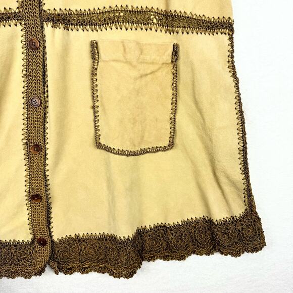 Free People Adeline Goat Suede Crochet Retro Boho Mini Dress Tan/Brown Size M - Picture 9 of 14